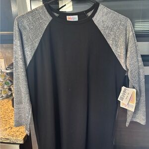 LuLaRoe Black Top with Heather Gray Sleeve Accents